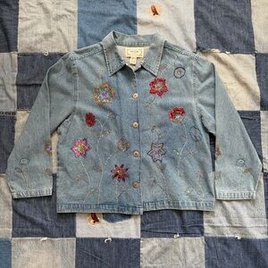 vtg beaded sequined tantrums denim jacket floral size L
